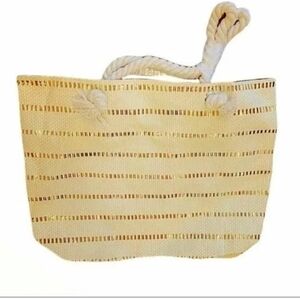 Lancôme Large Tote Shopping Bag 18" x 14" x 5" Linen Gold Stripe